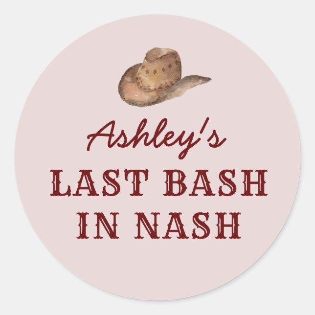 Nash Bash Nashville Bachelorette letzter Bash in N Runder Aufkleber (Vorderseite)