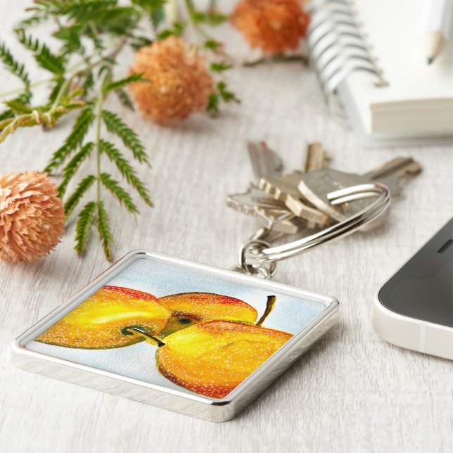 Nashi Birnen Gelbe Aquarellfrucht Schlüsselanhänger (Seite)