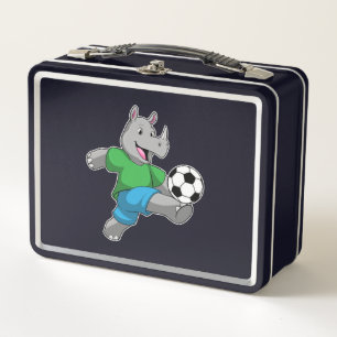 Nashorn als Fußballspieler mit Fußball Metall Brotdose