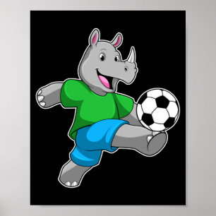 Nashorn als Fußballspieler mit Fußball-T-Shirt  Poster