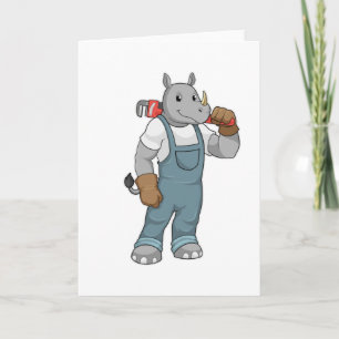 Nashorn als Handwerker mit Wasserpumpenzange Karte