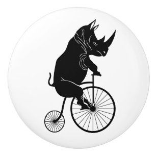 Nashorn, das Vintages Fahrrad reitet Keramikknauf
