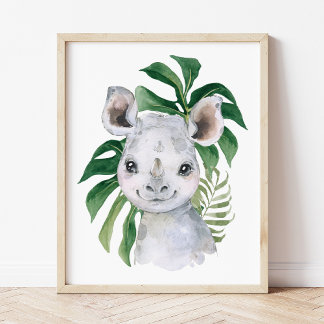 Nashorn, Dschungeltiere, Safari-Tiere, Palmwedel Poster