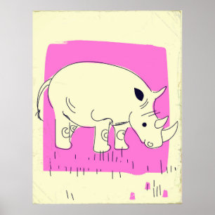 Nashorn im Vintage-Stil Cartoon Poster