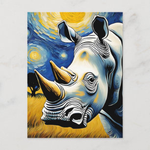 Nashorn in der Sternennacht-Postkarte Postkarte