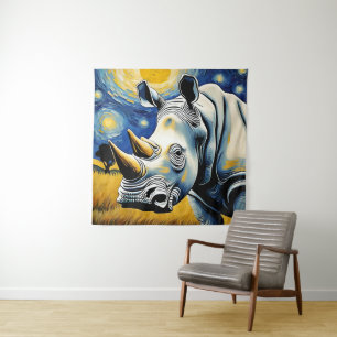 Nashorn in der Sternennacht Wandteppich