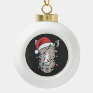 Nashorn in Weihnachtslichter eingewickelt Santa-Ti Keramik Kugel-Ornament