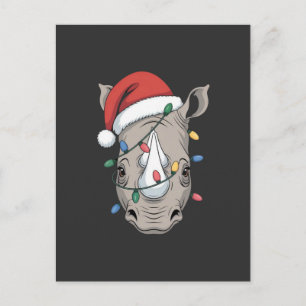 Nashorn in Weihnachtslichter eingewickelt Santa-Ti Postkarte