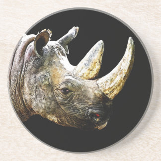Nashorn-Kopf, schwarzer Hintergrund Getränkeuntersetzer