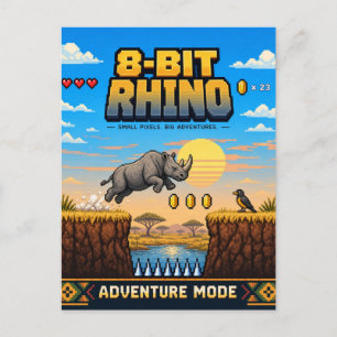 Nashorn, Retro-8-Bit-Pixel-Art Postkarte