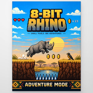 Nashorn, Retro-8-Bit-Pixel-Art Postkarte