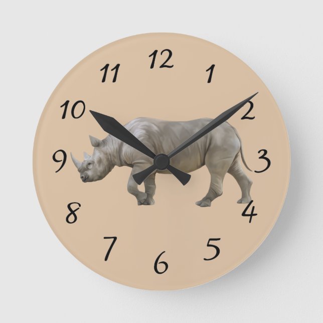 Nashorn Runde Wanduhr (Vorderseite)