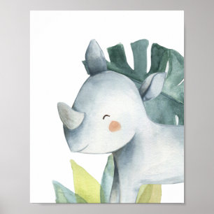 Nashorn-Safari-Dschungel-Baby-Nursery-Druck Poster