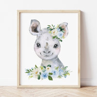 Nashorn, Safari, Dschungel, Blaue Blumen, Jungen-K