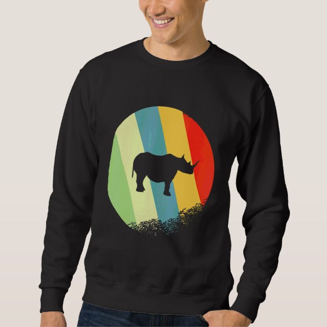 Nashorn Tier Rund Mit Retro-Farben Sweatshirt (Vorderseite)