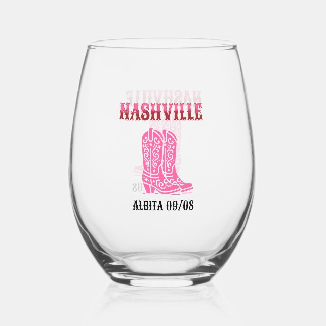 nashville bachelorette boho  pink cowboy boots weinglas ohne stiel (Rückseite)