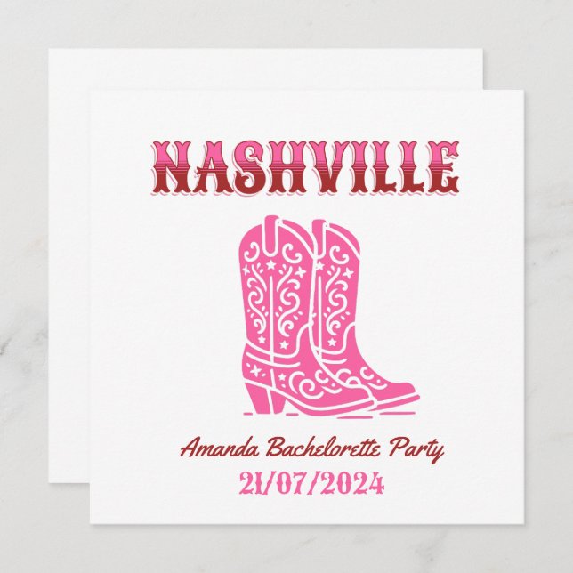 nashville bachelorette party pink cowgirl einladung (Vorne/Hinten)