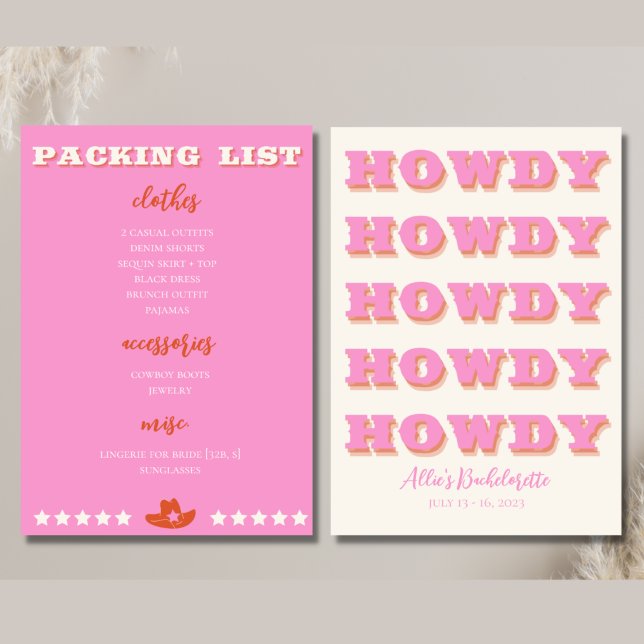 Nashville Bachelorette Pink Packliste Ankündigung (Von Creator hochgeladen)