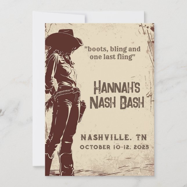 Nashville Boots and Bling Bachelorette Einladung (Vorderseite)