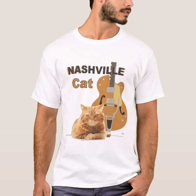 Nashville Cat Orange Guitar auf Licht T-Shirt (Vorderseite)