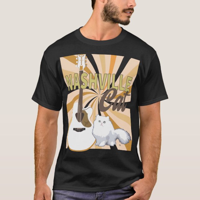 Nashville Cat White Persian mit White F Guitar T-Shirt (Vorderseite)