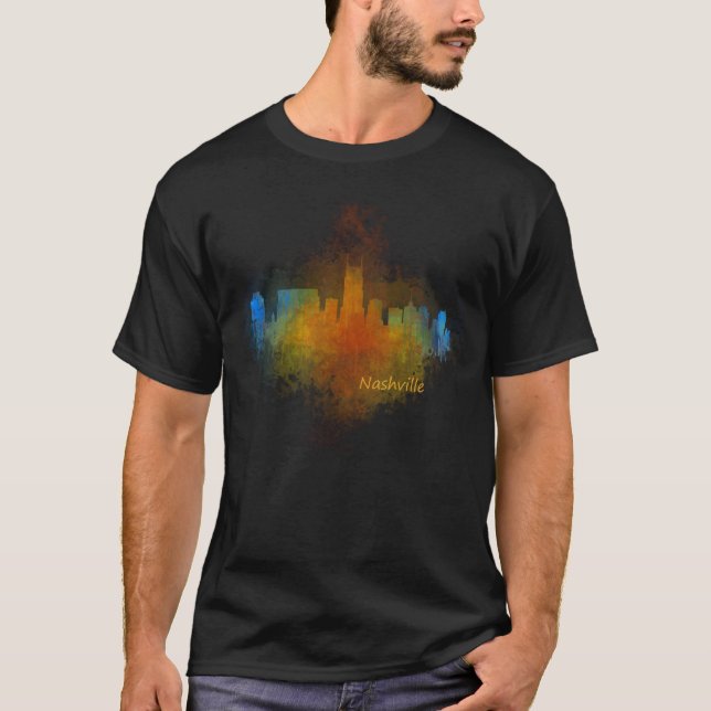Nashville City Skyline in Tennessee v4 Dark T-Shirt (Vorderseite)