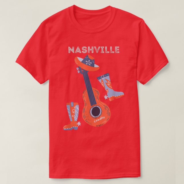 Nashville Cowboy Stiefel Cowboy Hut und Gitarre T-Shirt (Design vorne)
