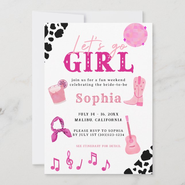 Nashville Cowgirl Last Rodeo Bachelorette Einladung (Vorderseite)