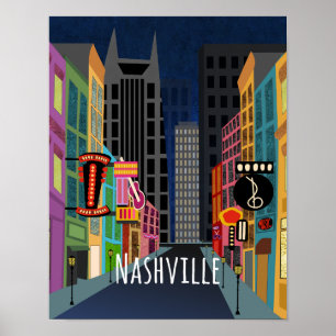 Nashville Downtown bei Nacht Poster