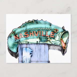 Nashville Fisherman Neon Sign Fish Wasserfarbe Postkarte