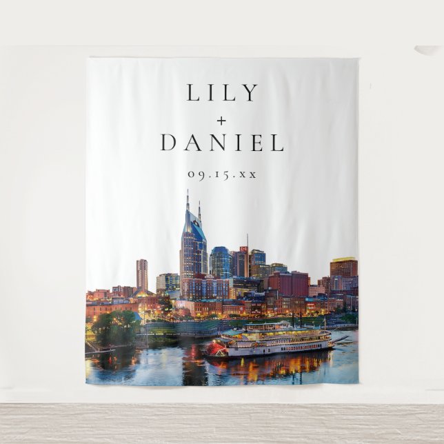 Nashville-Flussufer-Hochzeitsfoto-Hintergrund Wandteppich (Vorderseite)