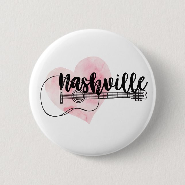 Nashville Guitar Wasserfarben Herzdesign Button (Vorderseite)