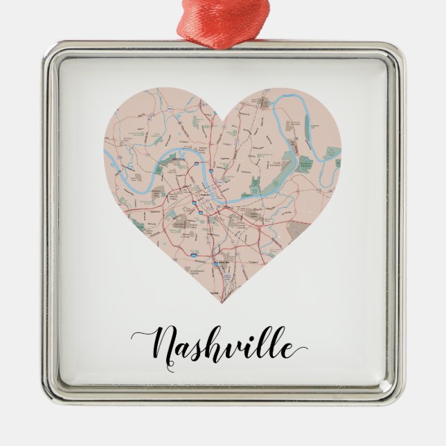 Nashville Heart Map Ornament Aus Metall (Vorne)