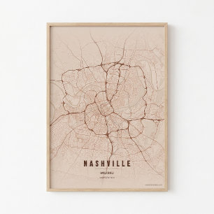 Nashville Kupferdruck Tennessee Stadtplan Wandkuns Poster