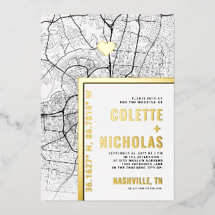 Nashville Liebe Locator   Städtische Hochzeit Folieneinladung
