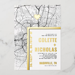 Nashville Love Locator   Stadt-Themen-Hochzeit Folieneinladung