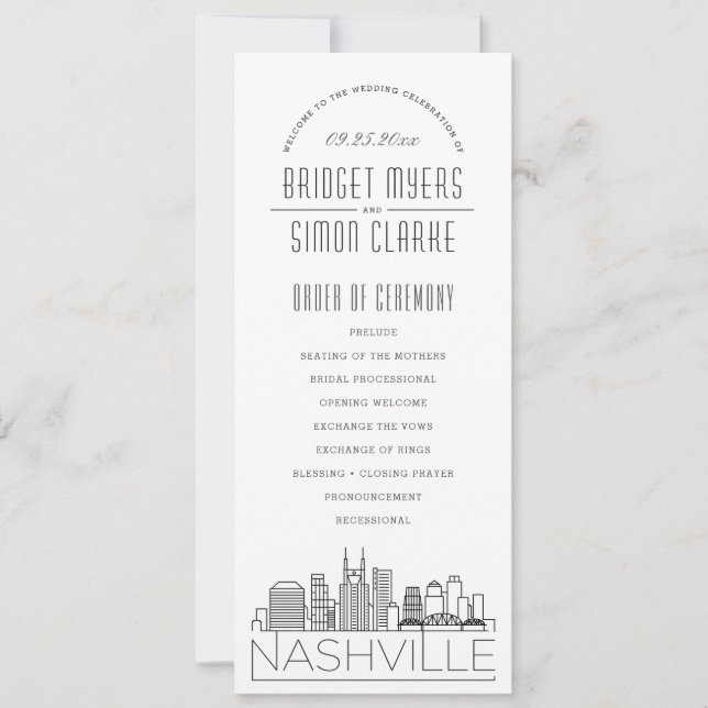 Nashville | Modernes Hochzeitsprogramm für Deko Einladung (Vorderseite)
