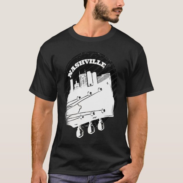 Nashville Music Guitar USA Skyline Silhouette Outl T-Shirt (Vorderseite)