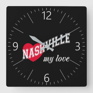 Nashville my love quadratische wanduhr