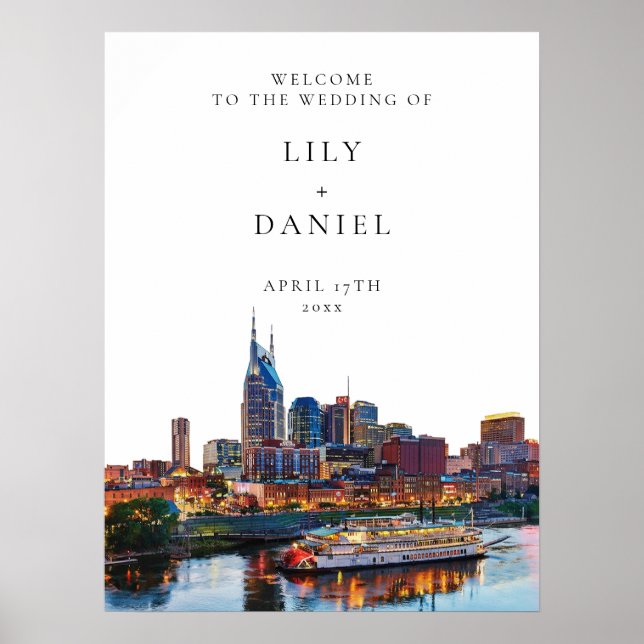 Nashville Riverfront Wedding Welcome Sign Poster (Vorne)