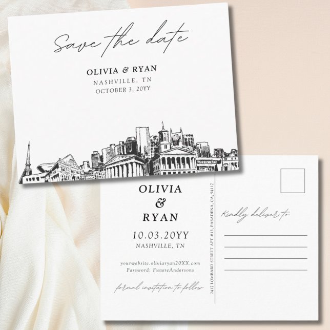 Nashville Save the Date Postcard Elegante Wedding Postkarte (Nashville Save the Date Postcard Elegant Wedding)