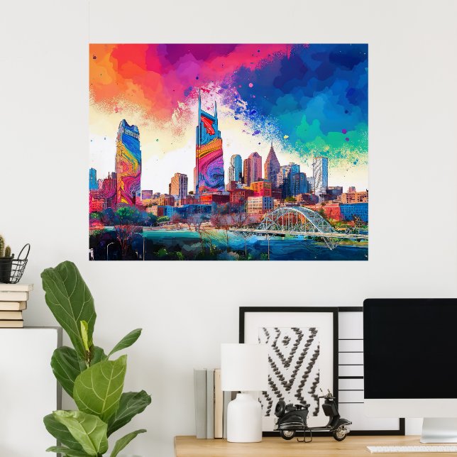 Nashville Skyline Colorful Graffiti Städtische Kun Poster (Heimbüro)