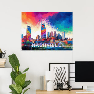 Nashville Skyline Colorful Graffiti Städtische Kun Poster
