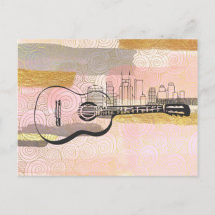 Nashville Skyline Guitar Watercolor Design Postkarte