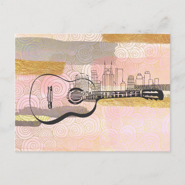Nashville Skyline Guitar Watercolor Design Postkarte (Vorderseite)