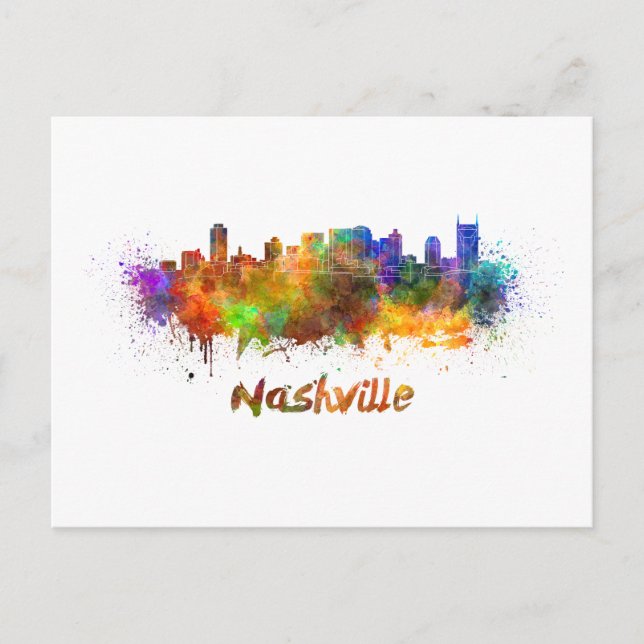 Nashville skyline im Watercolor Postkarte (Vorderseite)