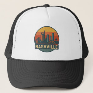 Nashville Skyline Retro-Sonnenuntergangs-Abzeichen Truckerkappe
