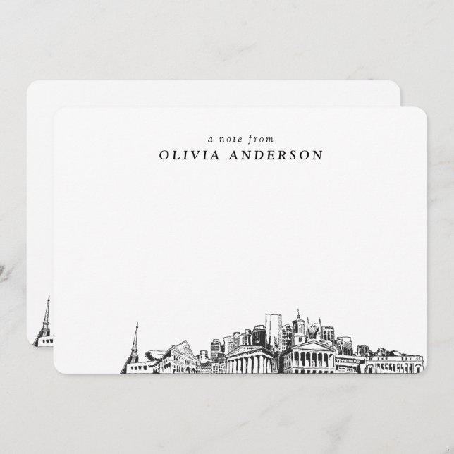Nashville Skyline Sketch Personalisierte Mitteilun Mitteilungskarte (Vorne/Hinten)