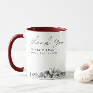 Nashville Skyline Sketch Simple Custom Wedding Tas Tasse