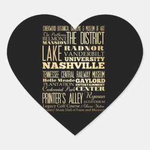 Nashville Stadt Tennessee State Typografie Kunst Herz-Aufkleber